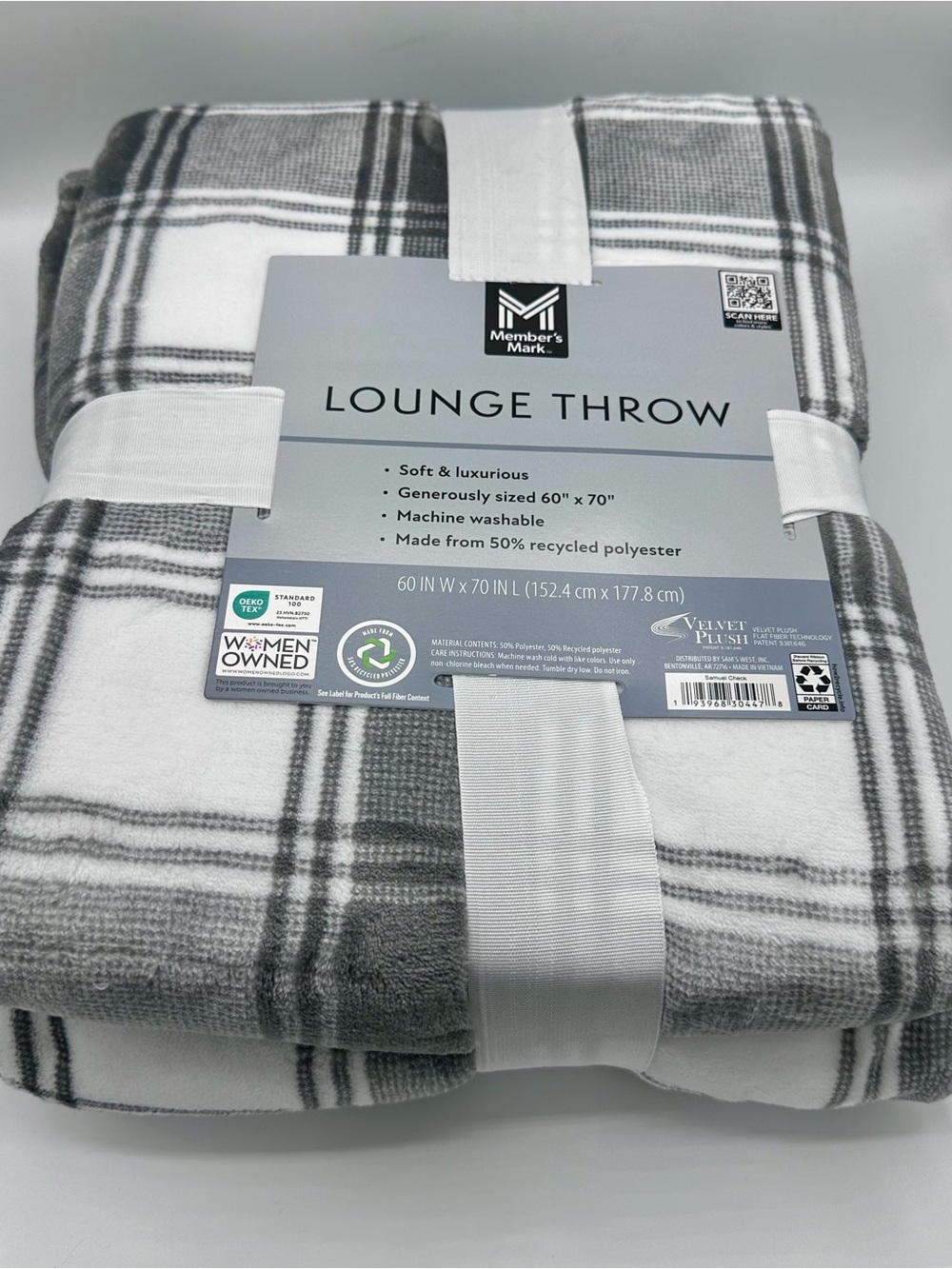 Member’s Mark Gray Plaid Lounge Throw Blanket 60”x70” (B3)